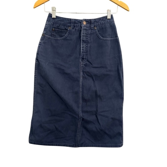 Calvin Klein Dresses & Skirts - Vintage Calvin Klein Navy Denim Midi Skirt High Waist Button Fly Size 6 BD123